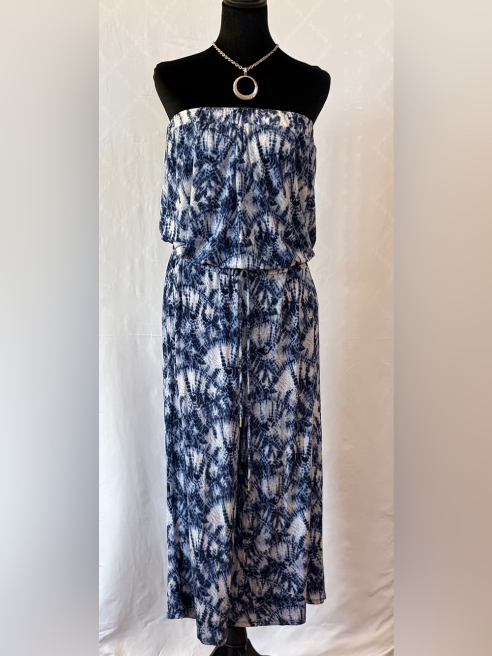 Michael Kors Strapless Romper, Blue and White, Large